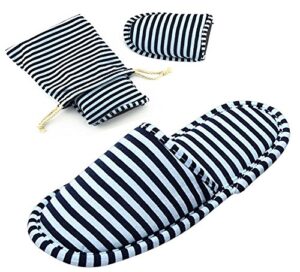 non-disposable travel slippers portable sandals cotton spa hotel slippers guest room indoor house slippers flight slippers anti-skid foldable camping slippers shoes footwear dark blue