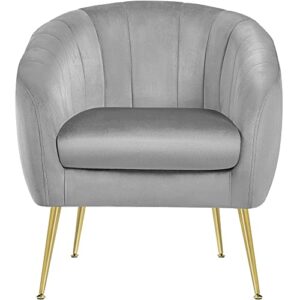 yaheetech velvet accent chair, modern soft living room chair with gold metal legs, tufted accent armchair for bedroom/office/guest room, gray