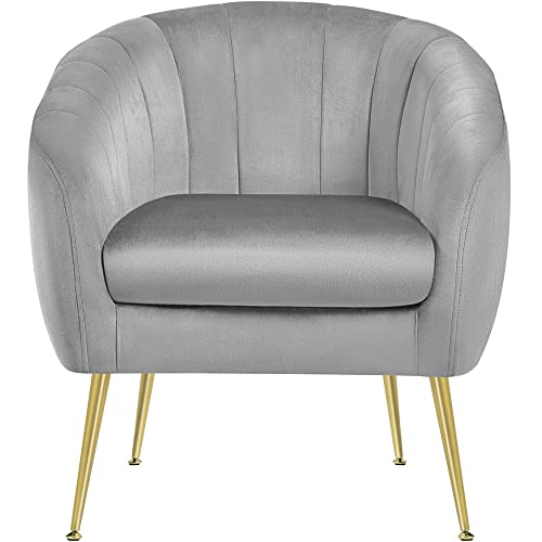 Yaheetech Velvet Accent Chair, Modern Soft Living Room Chair with Gold Metal Legs, Tufted Accent Armchair for Bedroom/Office/Guest Room, Gray