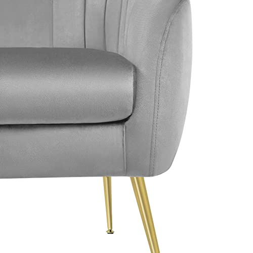 Yaheetech Velvet Accent Chair, Modern Soft Living Room Chair with Gold Metal Legs, Tufted Accent Armchair for Bedroom/Office/Guest Room, Gray