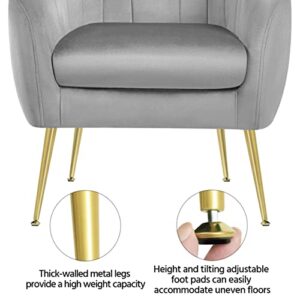 Yaheetech Velvet Accent Chair, Modern Soft Living Room Chair with Gold Metal Legs, Tufted Accent Armchair for Bedroom/Office/Guest Room, Gray