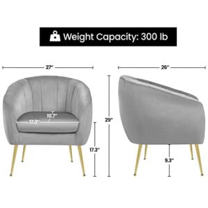 Yaheetech Velvet Accent Chair, Modern Soft Living Room Chair with Gold Metal Legs, Tufted Accent Armchair for Bedroom/Office/Guest Room, Gray