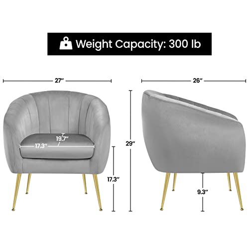 Yaheetech Velvet Accent Chair, Modern Soft Living Room Chair with Gold Metal Legs, Tufted Accent Armchair for Bedroom/Office/Guest Room, Gray