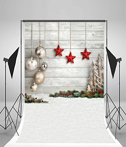 Leyiyi 3x5ft Photography Background Merry Christmas Backdrop Snowflake Sunlight Magic Star Balls Cold Winter Snowcovered Fir Pane White Redberry Needle Happy New Year Photo Portrait Vinyl Studio Prop