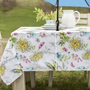 benson mills spillproof spring/summer fabric outdoor tablecloth with umbrella hole, zippered table cloth for rectangle tables, picnic/patio (blooming floral, 60" x 84" rectangular with umbrella hole)