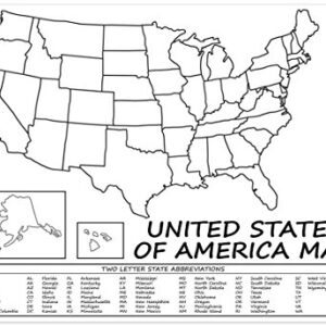 United States Map - USA Poster, US Educational Map - with 2 Letter State Abbreviation - for Ages Kids to Adults - Home School Office | Printed on 110Lb Card Stock - 8.5 x 11" Inches - Bulk Pack of 10
