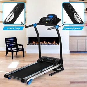 SereneLife Smart Digital Manual Incline Treadmill - Slim Folding Electric 2.5 HP Indoor Home Foldable Fitness Exercise Running Machine with Downloadable App, MP3 Player, Safety Key -SLFTRD25