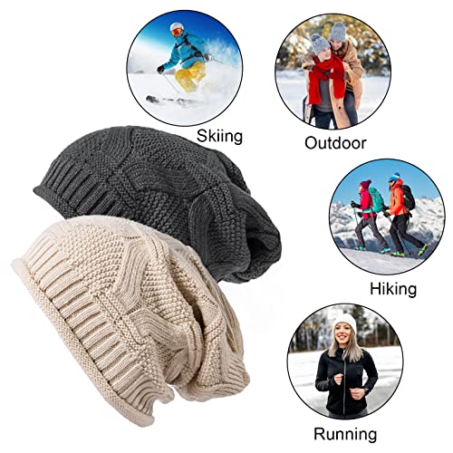 Senker Fashion 2 Pack Womens Slouchy Beanie Winter Knit Soft Hat for Women and Men, A-Beige&Dark Grey