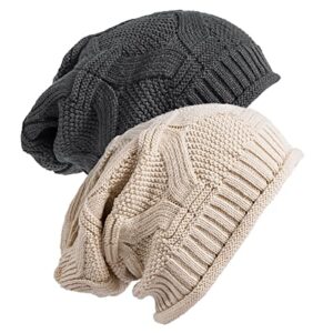 senker fashion 2 pack womens slouchy beanie winter knit soft hat for women and men, a-beige&dark grey