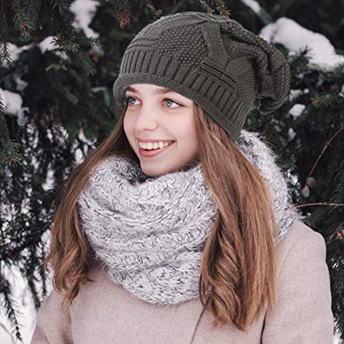 Senker Fashion 2 Pack Womens Slouchy Beanie Winter Knit Soft Hat for Women and Men, A-Beige&Dark Grey