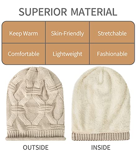 Senker Fashion 2 Pack Womens Slouchy Beanie Winter Knit Soft Hat for Women and Men, A-Beige&Dark Grey