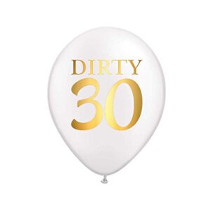 dirty 30 balloons for a 30th birthday party, 30th birthday decorations, 30th birthday party for her, for him, dirty thirty party balloons in white and metallic gold, funny or gag 30th party, set of 3