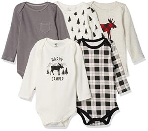 hudson baby unisex baby cotton long-sleeve bodysuits, moose, 18-24 months
