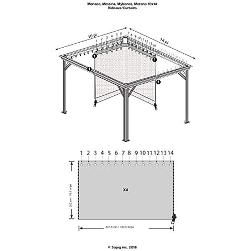 Sojag Accessories Set of 4 10' x 14' Curtains for Monaco/Messina/Mykonos Outdoor Gazebo Models - Grey