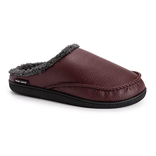 MUK LUKS Men's Faux Leather Clog Slipper, Brown, 8-9