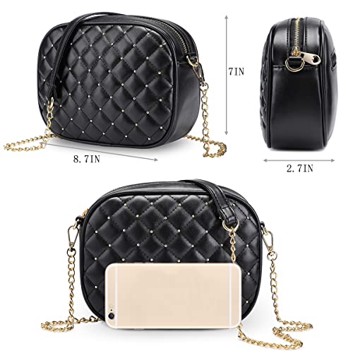 Newshows Small Quilted Crossbody Bags for Women Trendy Cross Body Purse with Metal Chain Strap, Gift Idea, PU Leather