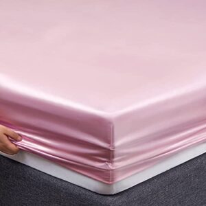 Vonty Satin Sheets Twin Silky Soft Satin Bed Sheets Pink Satin Sheet Set, 1 Deep Pocket Fitted Sheet + 1 Flat Sheet + 1 Pillowcases