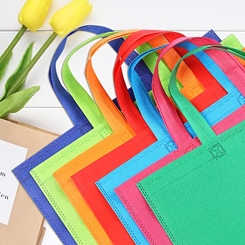 LOUHUA Reusable Gift Bag With Handles 22 Pcs Large Tote Bags Bulk 11 Colors for Shopping Groceries Birthday Party Favor Snacks DIY Painting, 15 Inch ×13 Inch