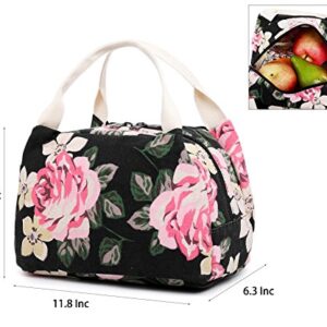 abshoo Floral Backpacks For Girls Canvas School Bookbags Teen Girls Backpacks With Lunch Bag (Floral Black)