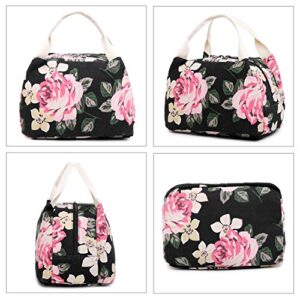 abshoo Floral Backpacks For Girls Canvas School Bookbags Teen Girls Backpacks With Lunch Bag (Floral Black)