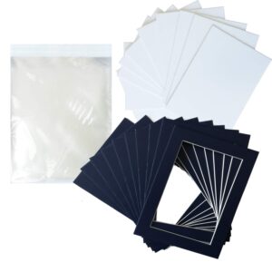 studio 500, pack of 10 11x14 blue picture mat set with white core bevel cut for 8x10 picture matte set + backing board + clear plastic bags (pack of 10 blue 11x14 complete set)
