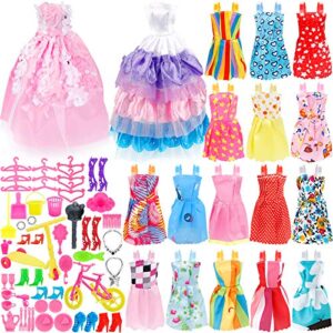 73pcs dolls fashion set for dressing up dolls, included 18pcs wedding party outfits clothes and 55pcs doll accessories shoes bags necklace girls' gifts