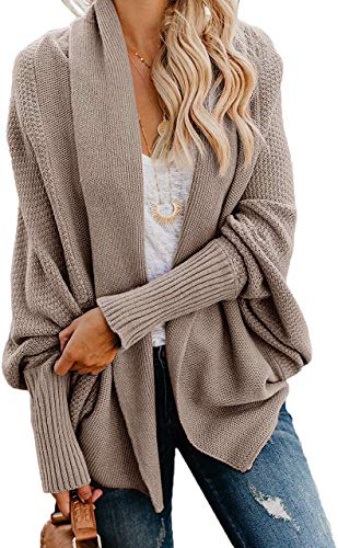 Mafulus Women's Cardigan Sweaters Oversized Chunky Knit Kimono Slouchy Wrap Batwing Open Front Outwear Coat Khaki