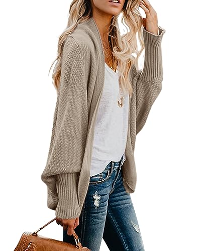 Mafulus Women's Cardigan Sweaters Oversized Chunky Knit Kimono Slouchy Wrap Batwing Open Front Outwear Coat Khaki