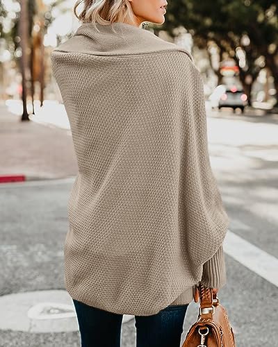 Mafulus Women's Cardigan Sweaters Oversized Chunky Knit Kimono Slouchy Wrap Batwing Open Front Outwear Coat Khaki