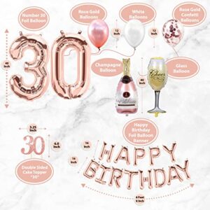 30th Birthday Decorations For Women (75 Pk) Rose Gold Dirty 30 Birthday Decorations For Her, Party Photo Backdrop, Sash, Happy Birthday Banner, Cake Topper, Balloon, 30th Birthday Gifts For Her Girls