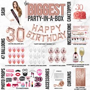 30th Birthday Decorations For Women (75 Pk) Rose Gold Dirty 30 Birthday Decorations For Her, Party Photo Backdrop, Sash, Happy Birthday Banner, Cake Topper, Balloon, 30th Birthday Gifts For Her Girls