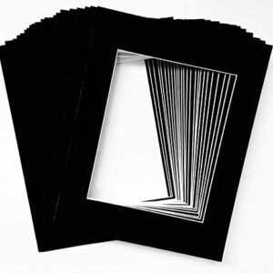 Studio 500 Pack of 25 Black Pre-Cut 11x14 Picture Mats for 8x10 Photos with White Core Bevel Cut Mattes Sets 4ply. Includes 25 Top of the Line Acid-Free Mats, 25 Backing Board, 25 Clear Bags