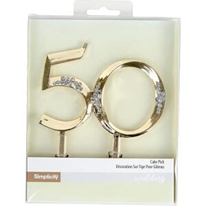 simplicity plastic gold 50th wedding anniversary cake topper, 4.3" l x 5.4" h