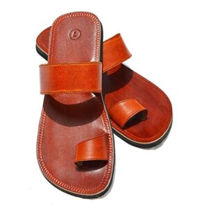 Handcrafted Luxury Men Biblical Leather Sandals Jesus Sandals Brown Finger Style Hippie Indian Sandals (US 9, Brown Tan)