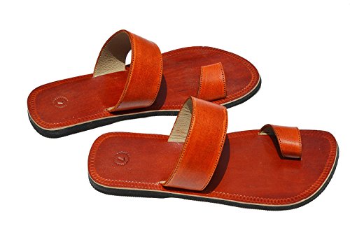 Handcrafted Luxury Men Biblical Leather Sandals Jesus Sandals Brown Finger Style Hippie Indian Sandals (US 9, Brown Tan)