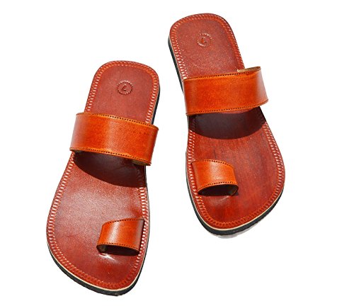 Handcrafted Luxury Men Biblical Leather Sandals Jesus Sandals Brown Finger Style Hippie Indian Sandals (US 9, Brown Tan)