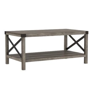 walker edison sedalia modern farmhouse metal x coffee table, 40 inch, grey wash