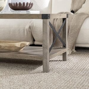 Walker Edison Sedalia Modern Farmhouse Metal X Coffee Table, 40 Inch, Grey Wash