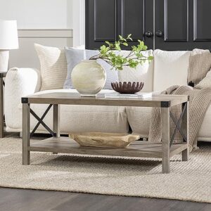 Walker Edison Sedalia Modern Farmhouse Metal X Coffee Table, 40 Inch, Grey Wash