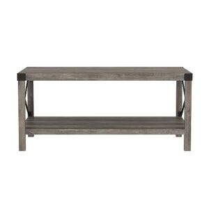 Walker Edison Sedalia Modern Farmhouse Metal X Coffee Table, 40 Inch, Grey Wash