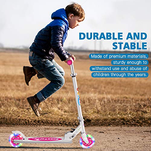 Beleev V1 Scooters for Kids 2 Wheel Folding Kick Scooter for Girls Boys, 3 Adjustable Height, Light Up Wheels, Kickstand for Children 3 to 12 Years Old