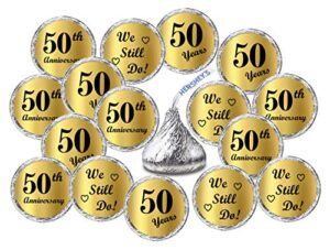 gold foil 50th anniversary kisses stickers, (set of 216) chocolate drops labels stickers for 50th wedding anniversary, party favors decor for kisses
