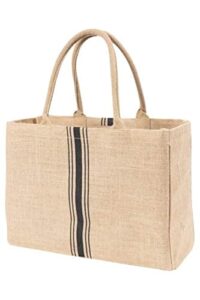 kaf home jute market tote handles reusable grocery bag, triple stripe