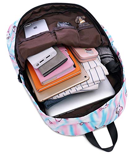 abshoo Cute Lightweight Teens School Bookbags Unicorn Girls Backpacks With Lunch Bag (Unicorn Rainbow Blue Set)