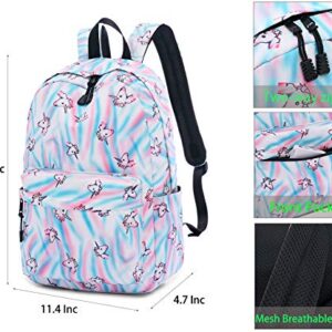 abshoo Cute Lightweight Teens School Bookbags Unicorn Girls Backpacks With Lunch Bag (Unicorn Rainbow Blue Set)