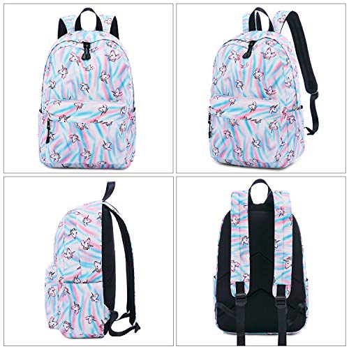 abshoo Cute Lightweight Teens School Bookbags Unicorn Girls Backpacks With Lunch Bag (Unicorn Rainbow Blue Set)