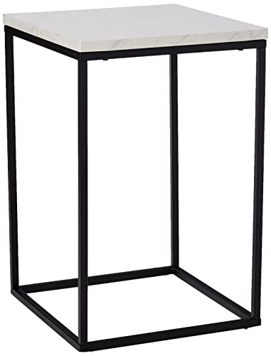 Walker Edison Modern Open Square Wood Side End Accent Table Living Room Storage Small End Table, 16 Inch, Marble