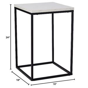 Walker Edison Modern Open Square Wood Side End Accent Table Living Room Storage Small End Table, 16 Inch, Marble