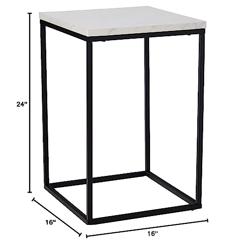 Walker Edison Modern Open Square Wood Side End Accent Table Living Room Storage Small End Table, 16 Inch, Marble