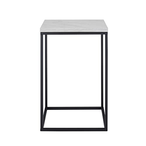 Walker Edison Modern Open Square Wood Side End Accent Table Living Room Storage Small End Table, 16 Inch, Marble